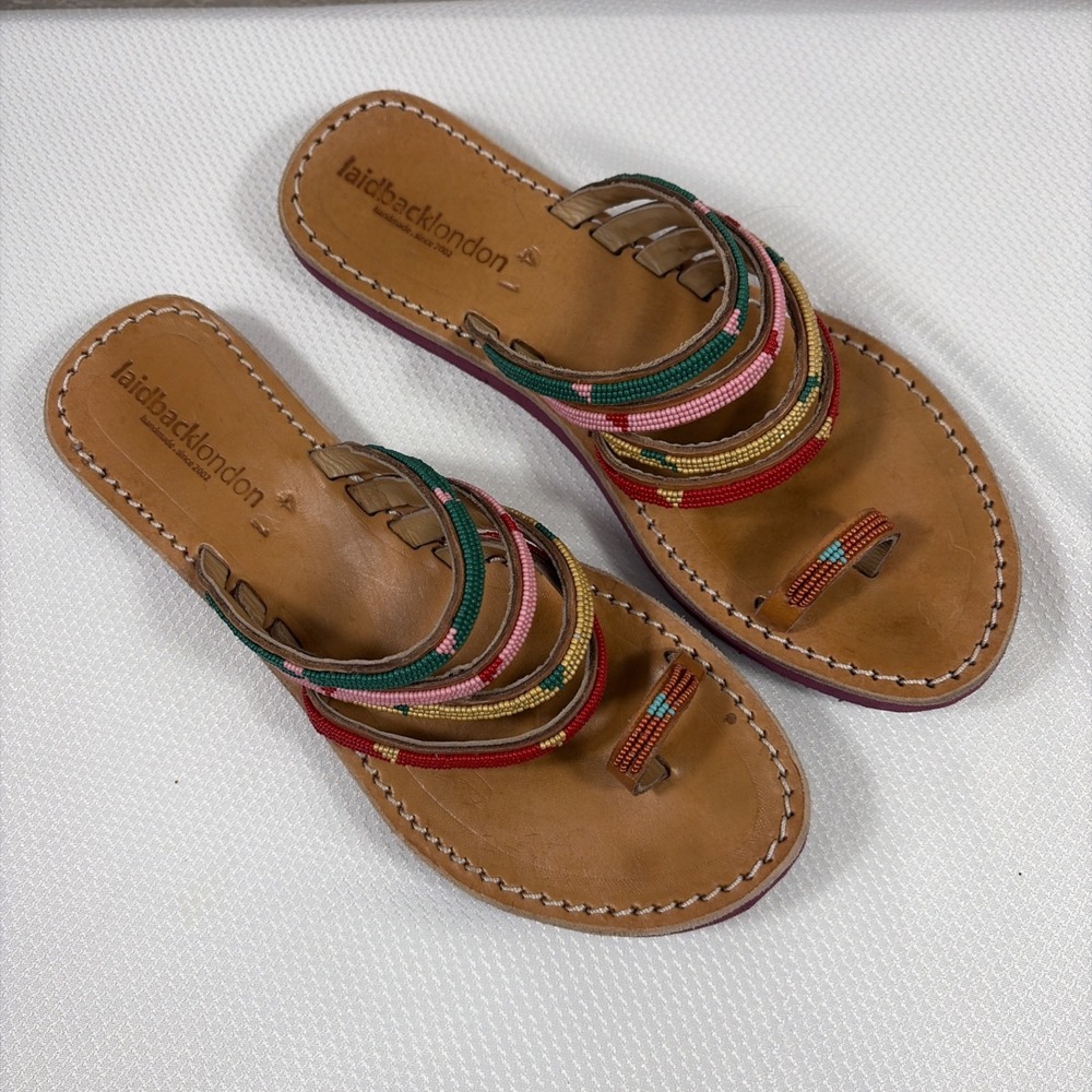 Laidback London Handcrafted Leather Kamba SSO Tribal Sandals Sz 41‎ / US 10